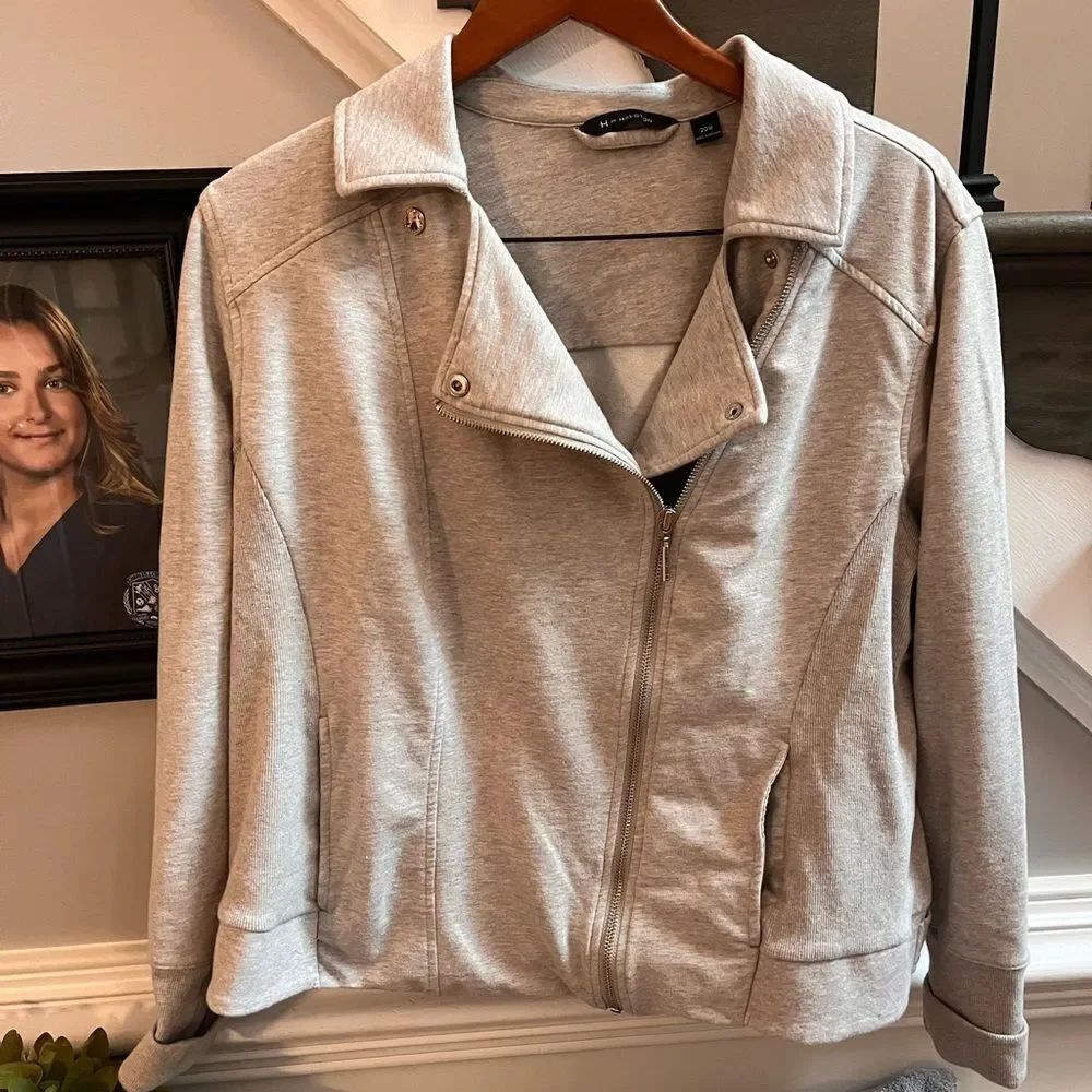 H by Halston Gray Jersey Moto Jacket sz 20W EUC